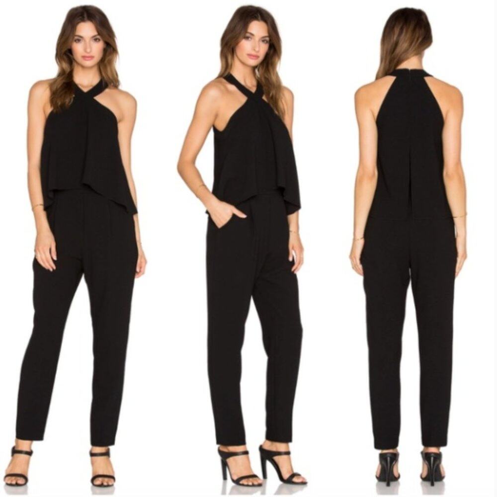 Trina Turk Micaela Crepe Halter Jumpsuit Sleeveless Minimalist Black Size 4 NEW